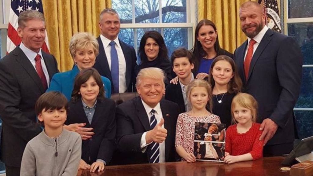 The McMahon Family (Vince McMahon, Linda McMahon, Shane McMahon, Stephanie McMahon, Triple H) in the White House with President Donald Trump