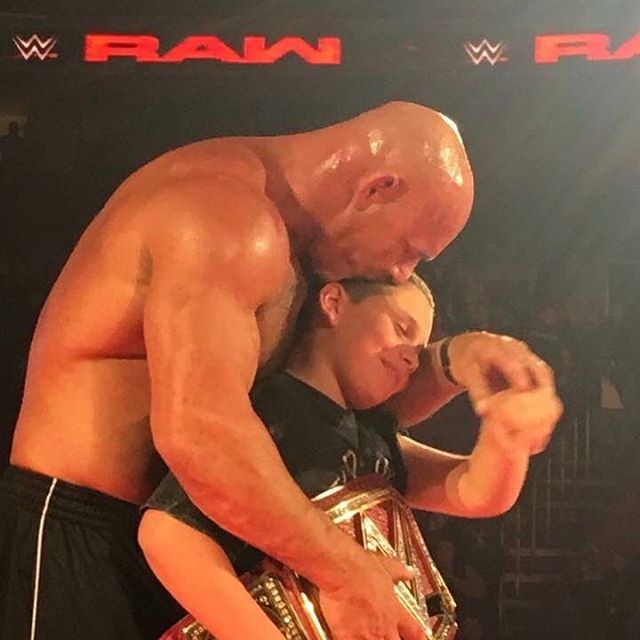 Goldberg with his son on the go-home edition of Raw for WrestleMania 33