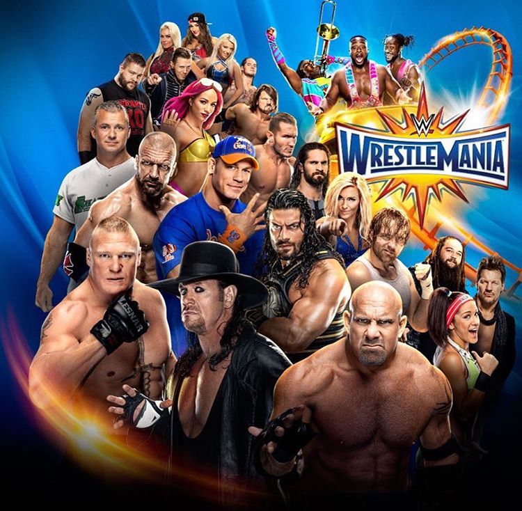 Official WrestleMaina 33 Poster - The Undertaker, Goldberg, Brock Lesnar, Roman Reigns, John Cena, Triple H, Shane McMahon