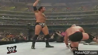 Stone Cold hits a Stunner on Scott Hall at WrestleMania 18 GIF