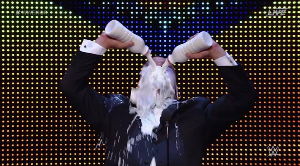 Kurt Angle Takes A Milk Bath At The WWE Hall of Fame Class of 2017