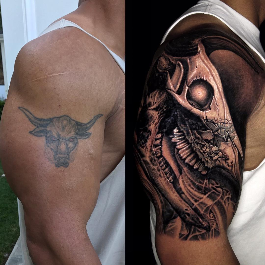 the rock reveals his updated brahma bull tattoo photo the rock reveals his updated brahma bull tattoo photo
