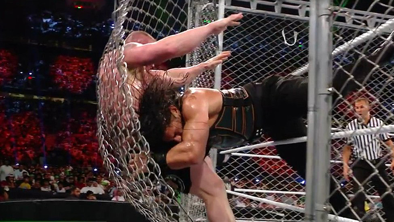 WWE Smackdown 212 Roman-Reigns-Spears-Brock-Lesnar-Steel-Cage-Breaks-Greatest-Royal-Rumble