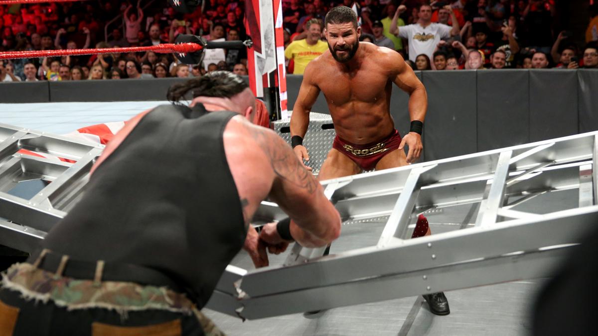 Braun Strowman Breaks A Ladder with his hands on RAW during match with Bobby Roode