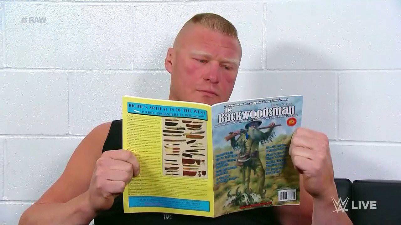 Brock Lesnar reading a magazine backstage at RAW 2018