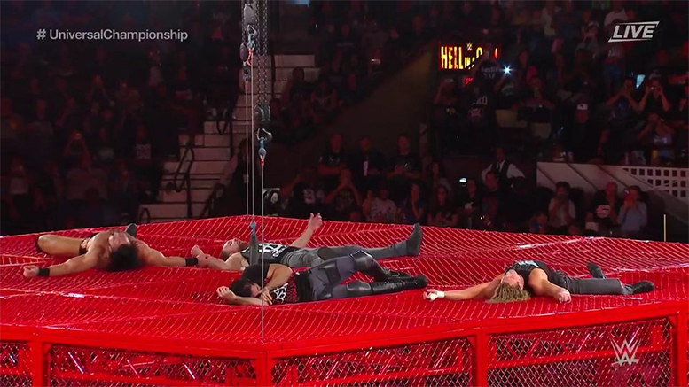 Dolph Ziggler Drew McIntyre Seth Rollins Dean Ambrose Fight On Top Of Red Hell In A Cell 2018