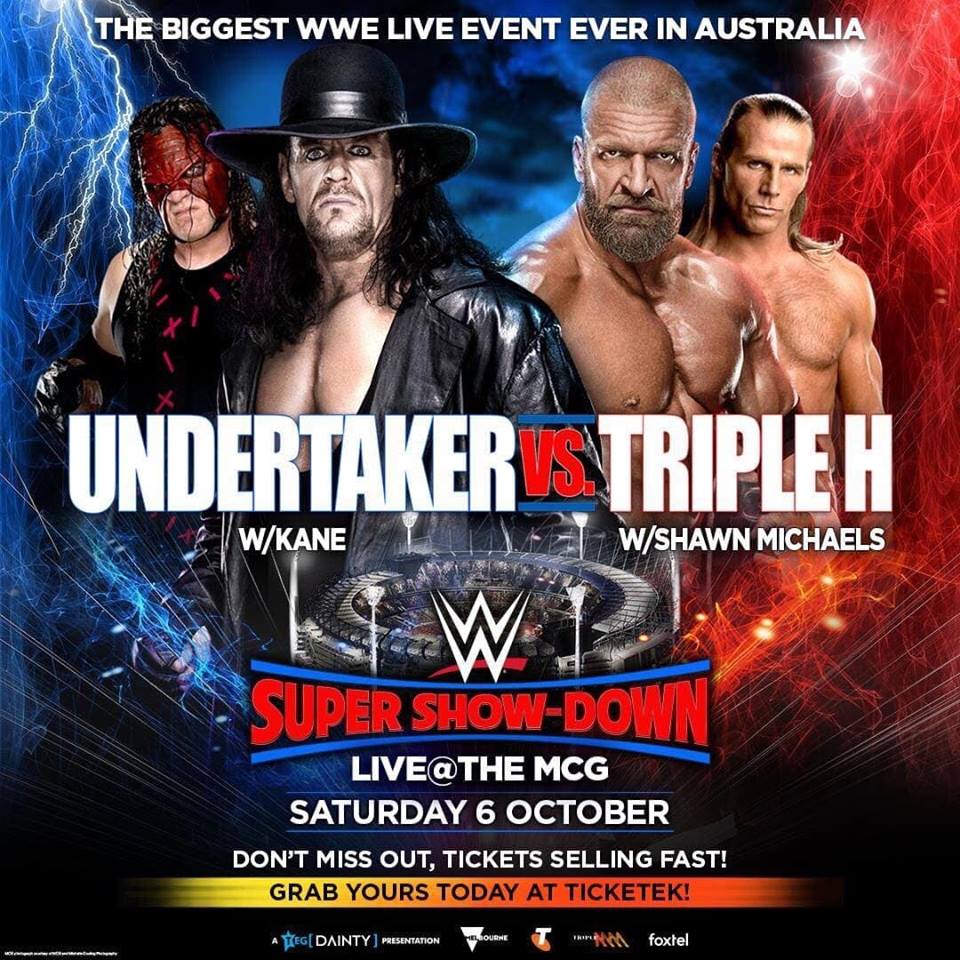 The Undertaker Kane Triple H Shawn Michaels WWE Super Show-Down 2018 Poster