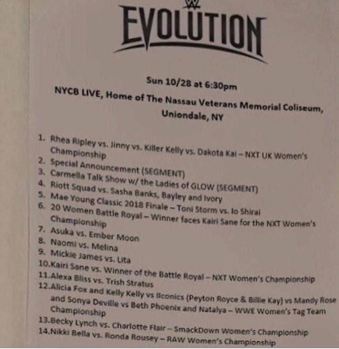 WWE Evolution 2018 Match-Card Leaked