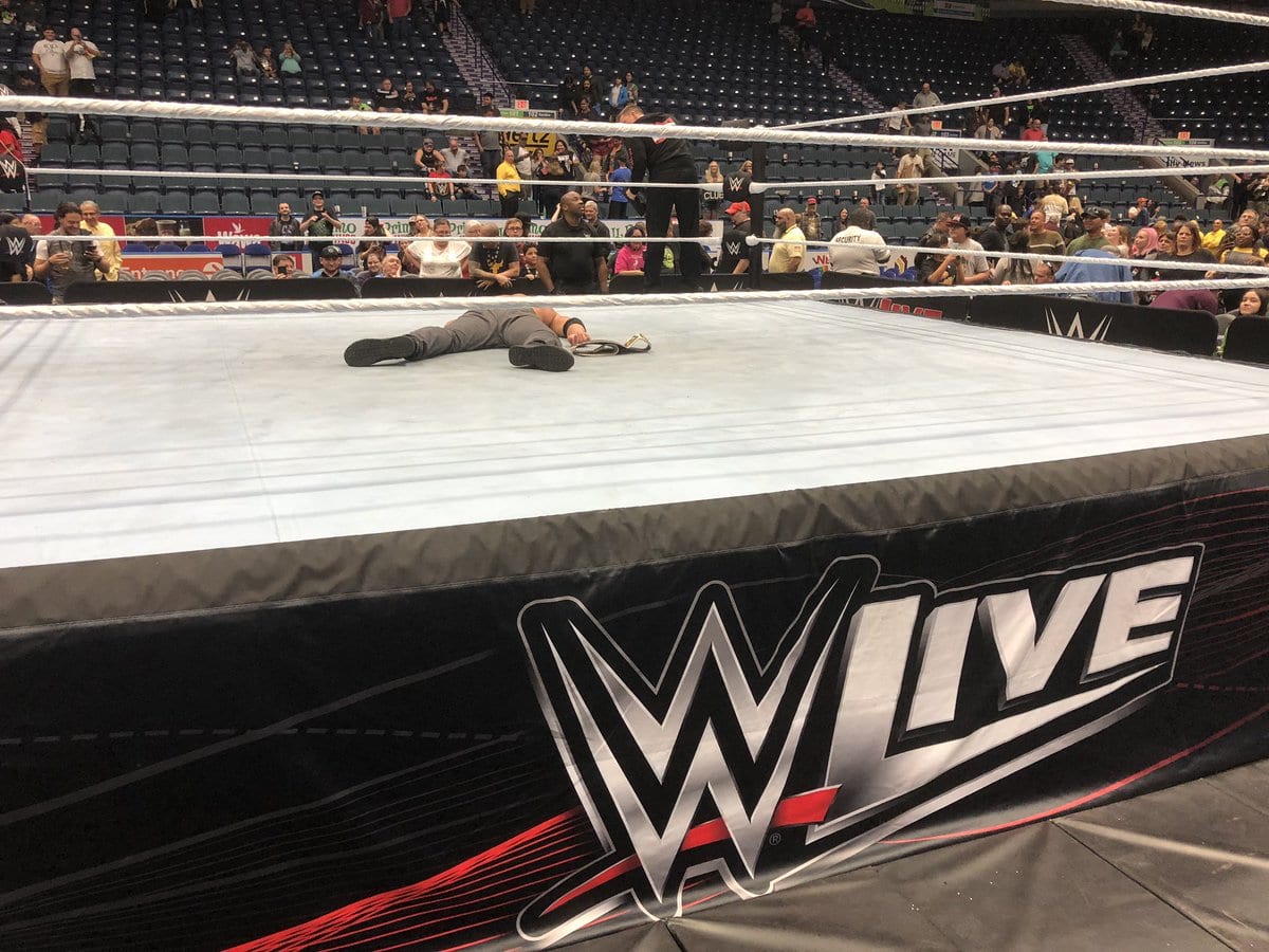 Dean Ambrose remains laying in the ring after WWE Live Event ends