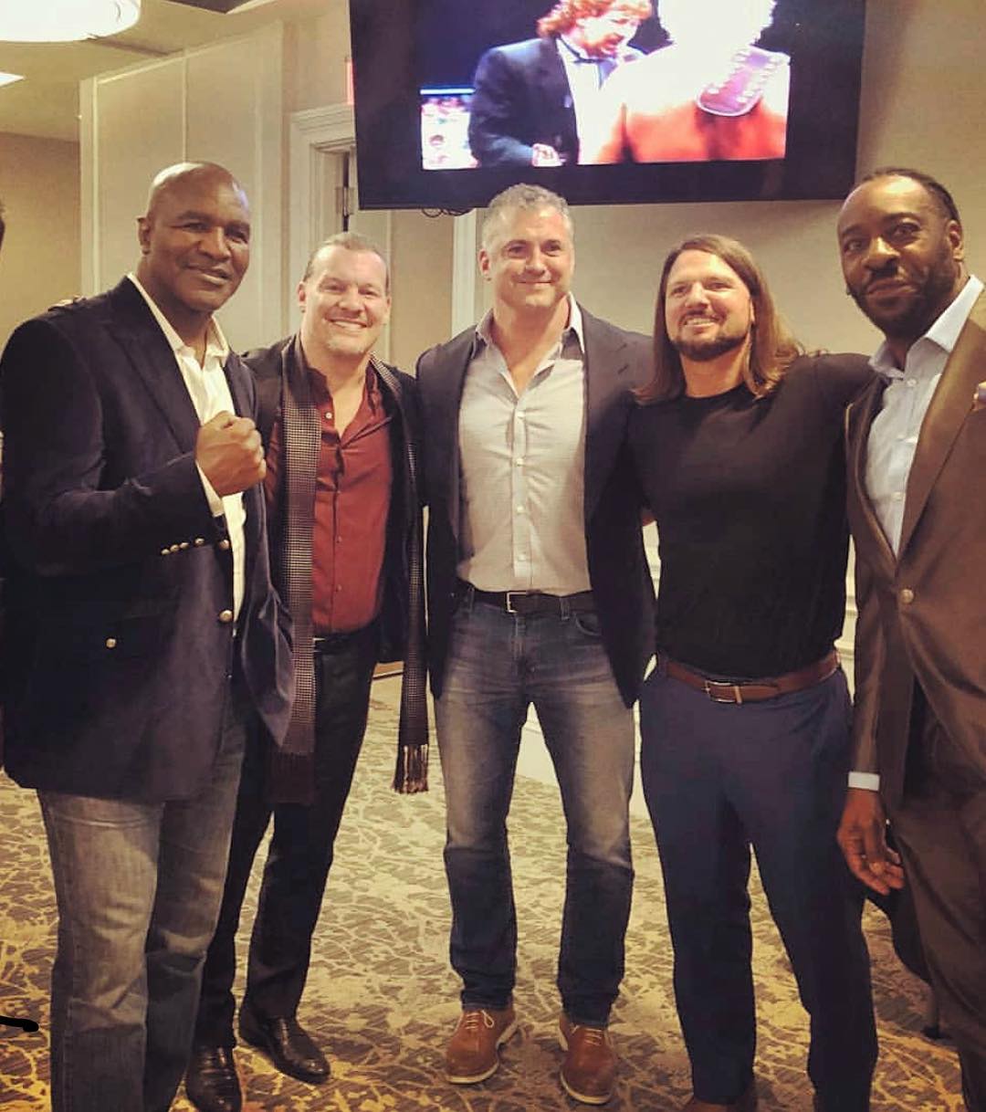 Chris Jericho Shane McMahon AJ Styles Booker T At Ric Flair's Surprise 70th Birthday Party