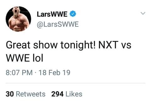 Lars Sullivan Tweets WWE vs. NXT