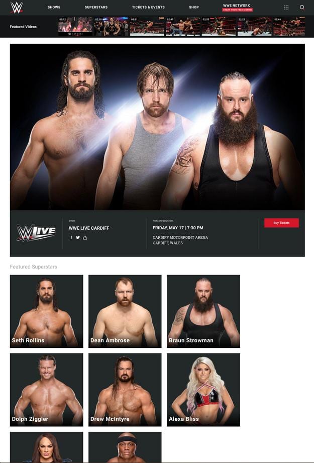 Dean Ambrose being advertised for WWE's tour of Europe in May 2019