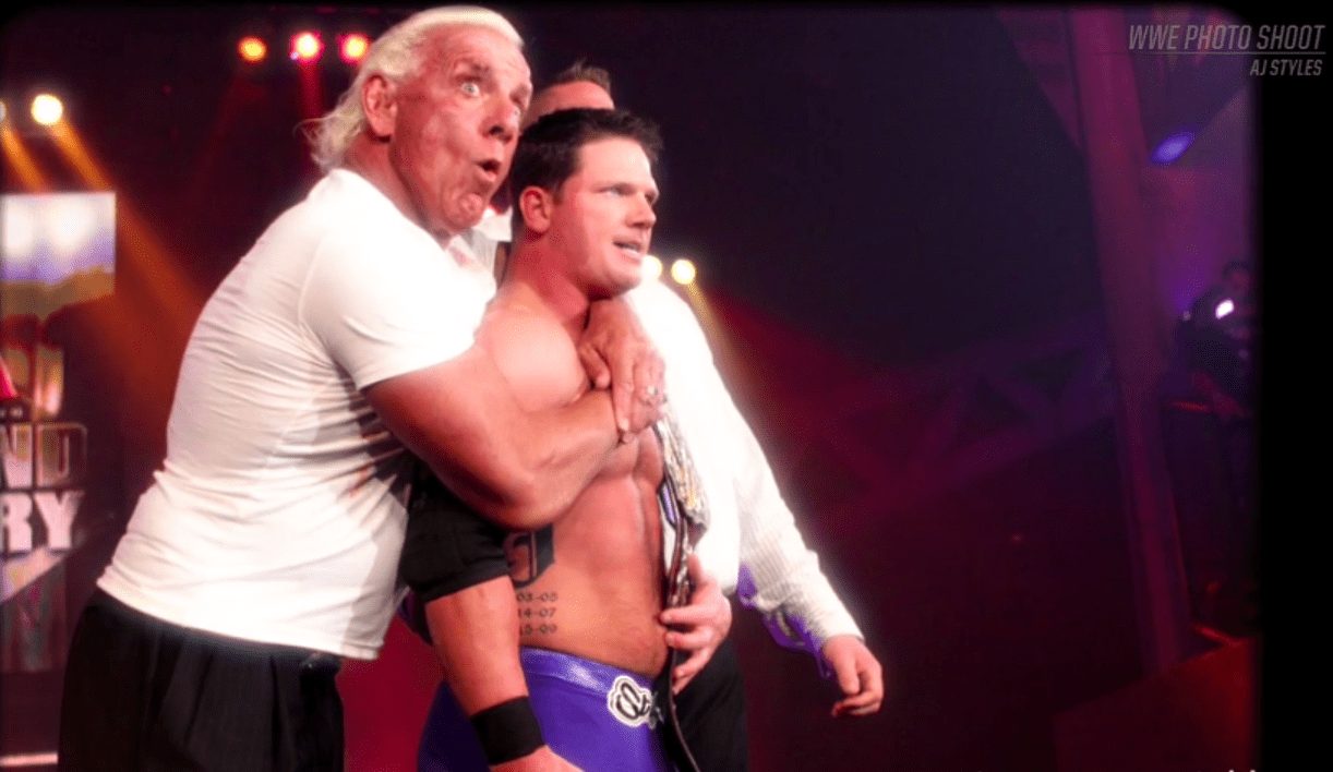 Photo of AJ Styles with Ric Flair in TNA shown on the WWE Network WWE Photo Shoot Episode