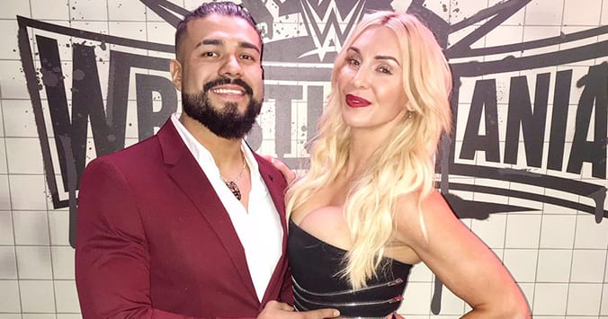 Charlotte Flair with her boyfriend Andrade during WWE WrestleMania 35 Weekend