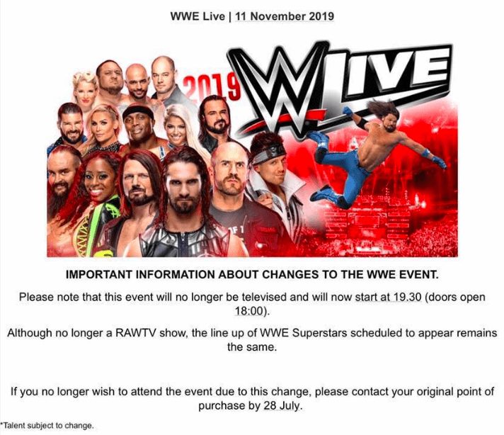 WWE Cancels November 11, 2019 RAW TV Show Taping