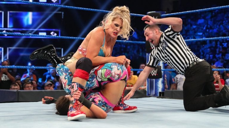 Bayley's thong exposed during Lacey Evans match on SmackDown