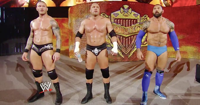 Randy Orton Triple H Batista Evolution WWE Payback 2014 Bluetista