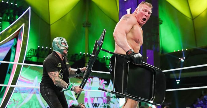 Rey Mysterio Attacks Brock Lesnar With A Steel Chair At WWE Crown Jewel 2019