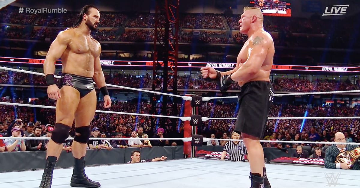 Drew McIntyre eliminates Brock Lesnar from Men's Royal Rumble 2020