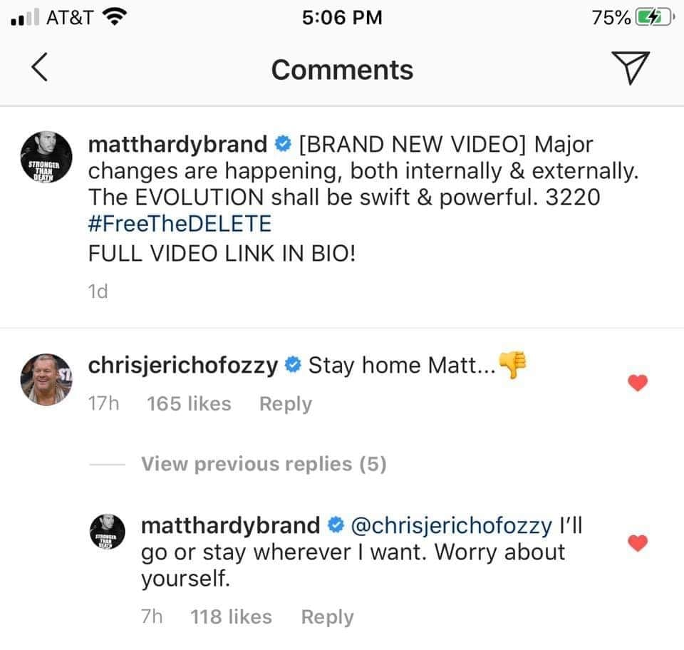 Chris Jericho Tells Matt Hardy To Stay Home, Hardy Tells Jericho To Worry About Himself