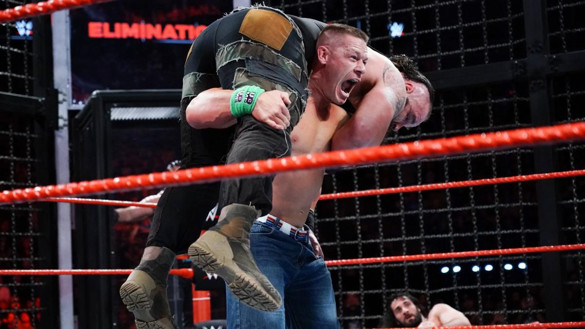 John Cena Attitude Adjustment Braun Strowman Elimination Chamber Match