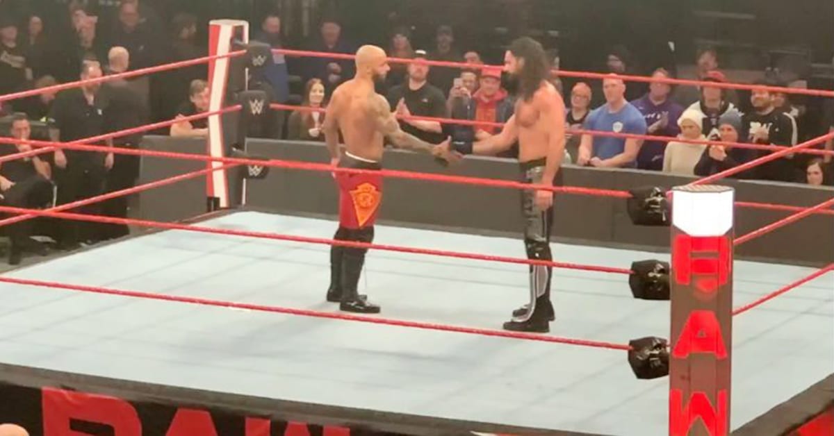 Ricochet and Seth Rollins shake hands after WWE RAW 2020