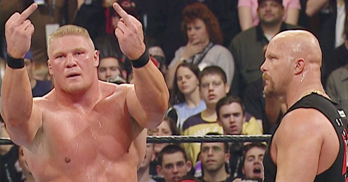 Brock Lesnar Middle Fingers Stone Cold Steve Austin WWE WrestleMania 20.