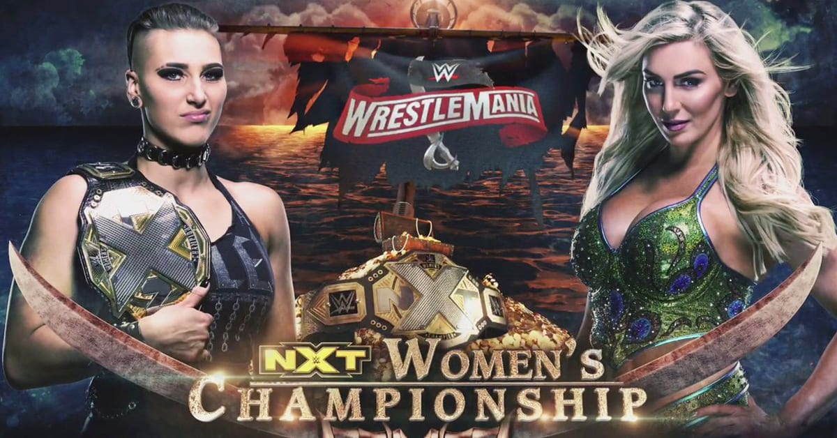 Rhea Ripley vs Charlotte Flair - WrestleMania 36 Official Graphic (NXT Women's Championship Match)