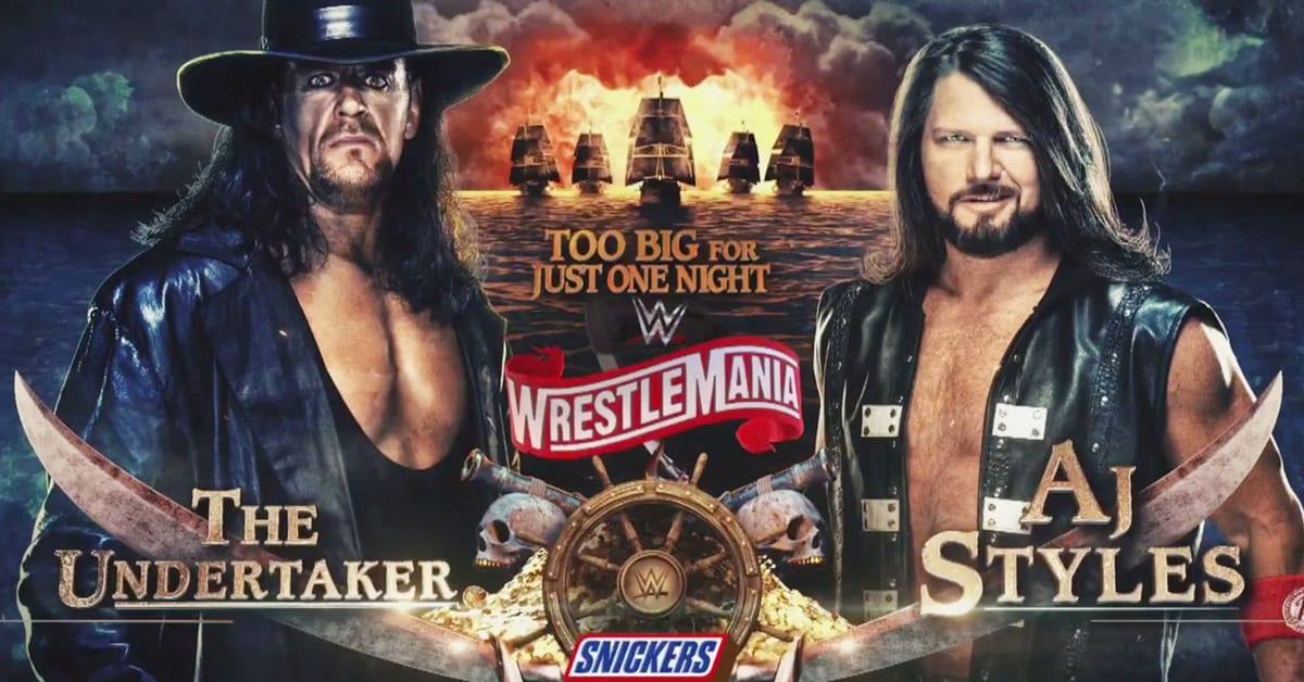 The Undertaker vs AJ Styles - WrestleMania 36 Official WWE Graphic (Too Big For One Night)