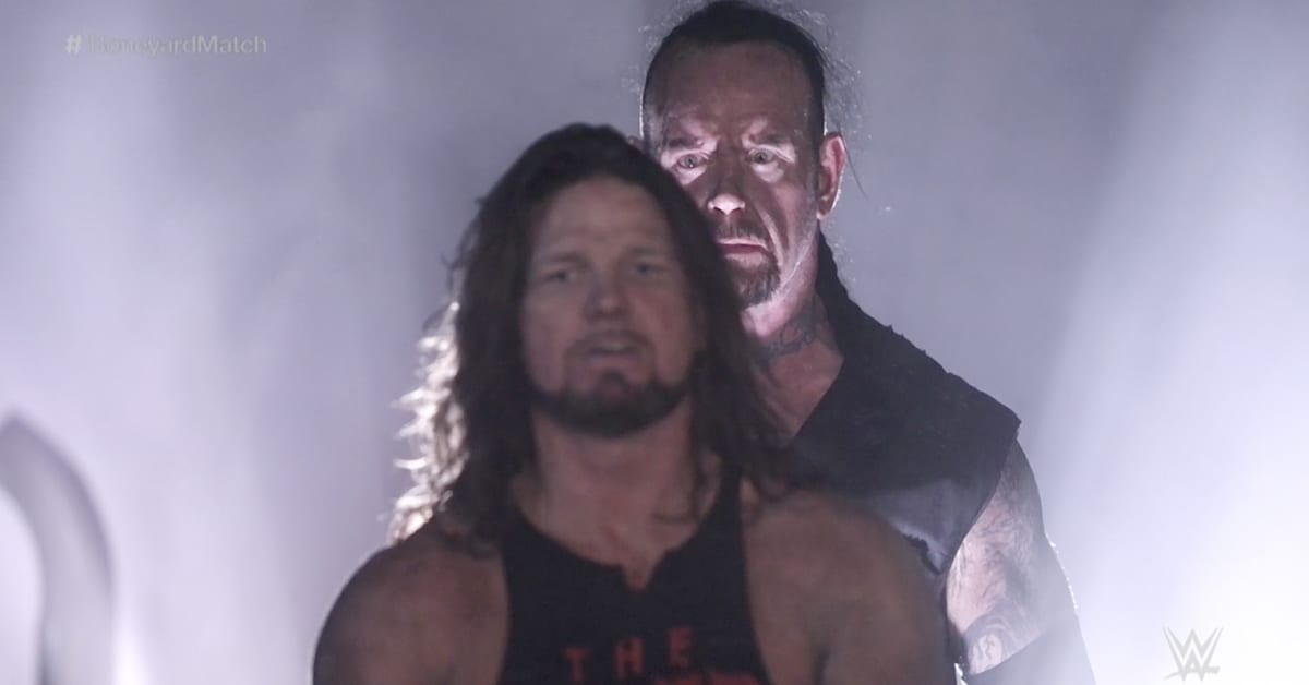 The Undertaker Standing Behind AJ Styles In White Light Boneyard Match WrestleMania 36