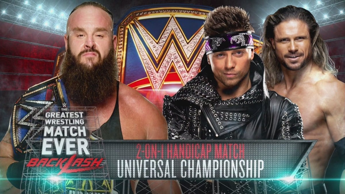 Braun Strowman vs The Miz & John Morrison (WWE Backlash 2020 Official WWE Graphic For Handicap Universal Championship Match)