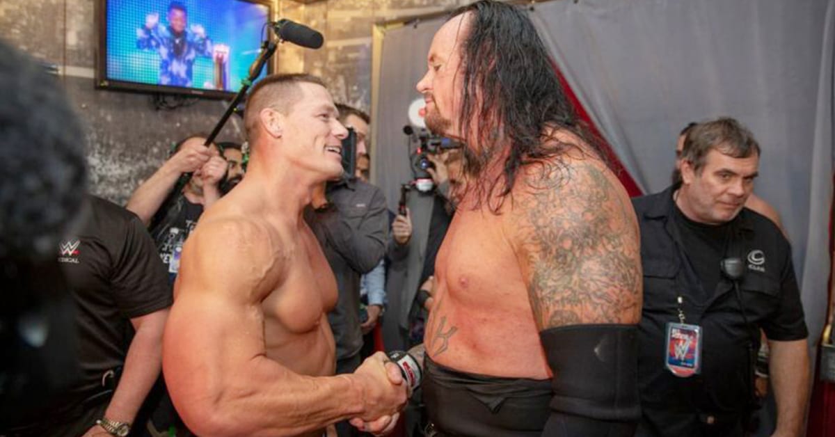 John Cena The Undertaker Shake Hands Backstage After WrestleMania 34 WWE Rare Photo