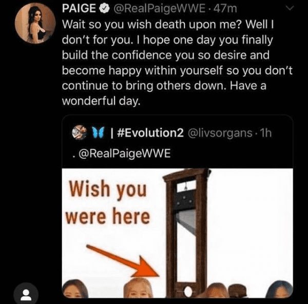 Paige reacts to a fan wishing death upon her