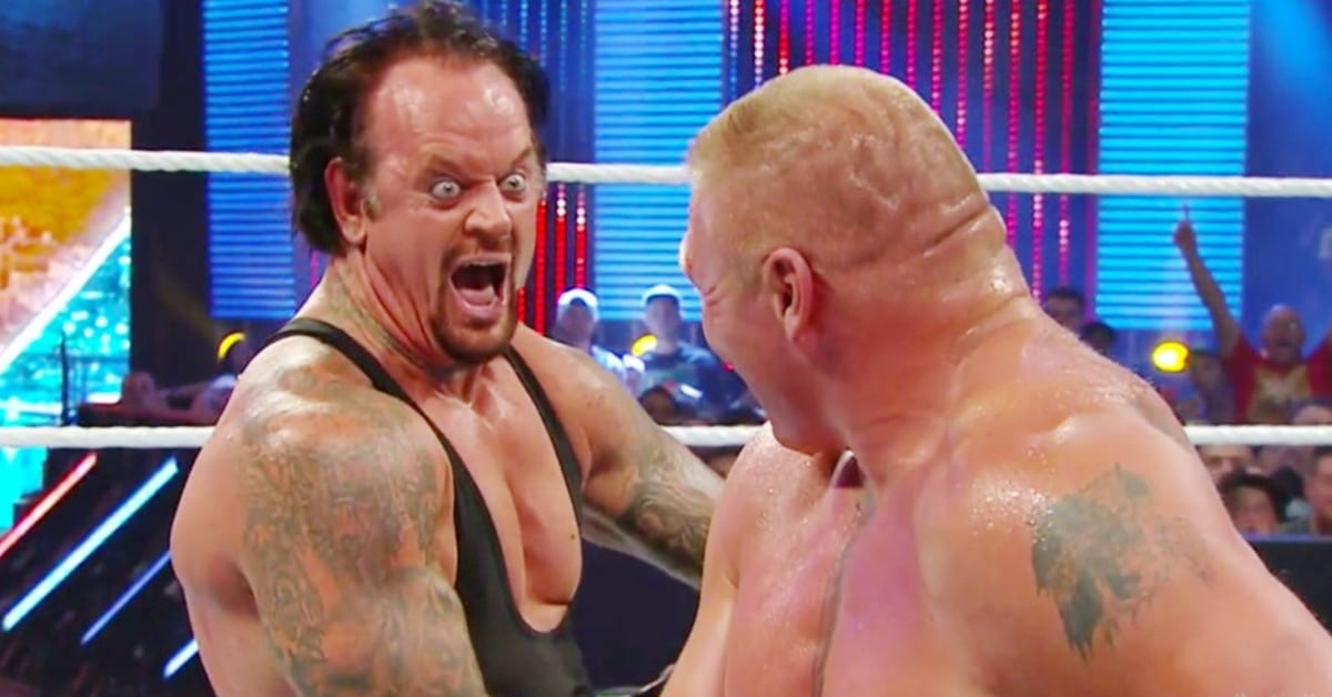 The Undertaker Brock Lesnar Laughing At Each Other WWE SummerSlam 2015