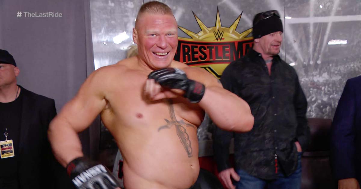 Brock Lesnar Smiling Laughing The Undertaker Backstage At WWE WrestleMania 35