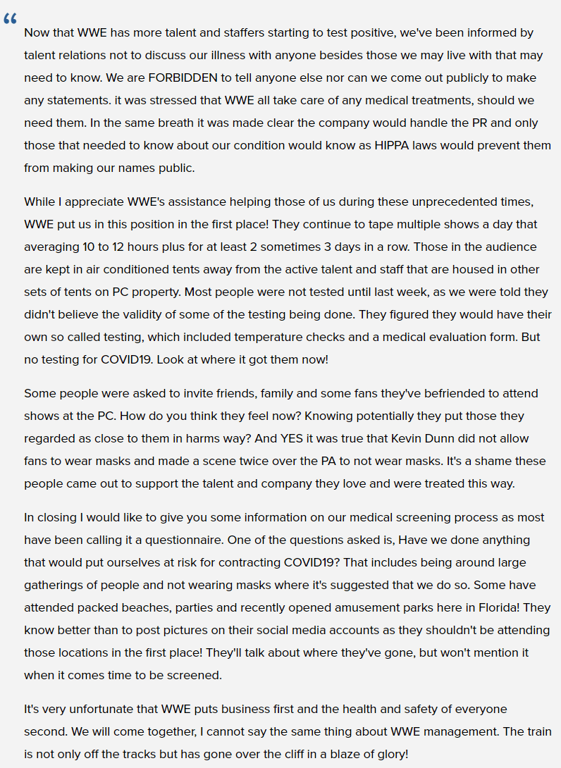 WWE Doesn't Want Talent To Openly Talk About Their Positive COVID-19 Test Result