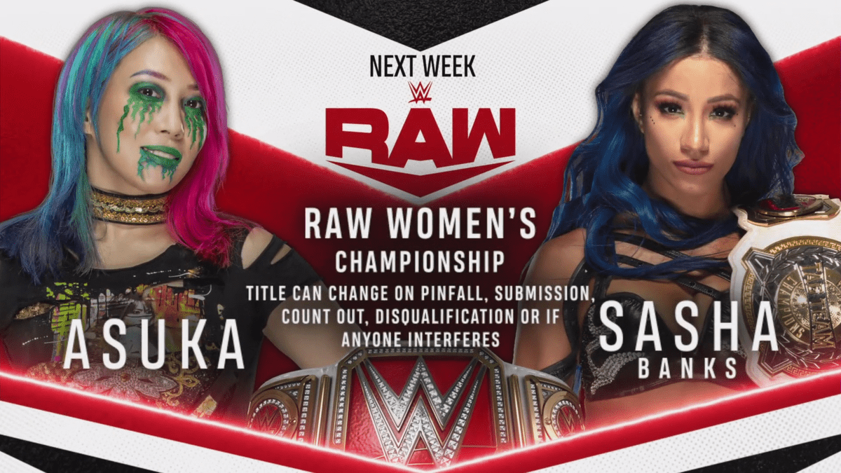 Asuka vs Sasha Banks WWE RAW Women's Championship Match Graphic July 2020