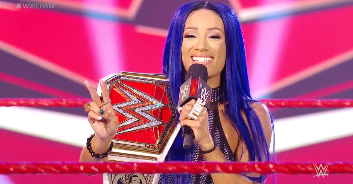 Blue Hair Sasha Banks with the RAW Women's Championship