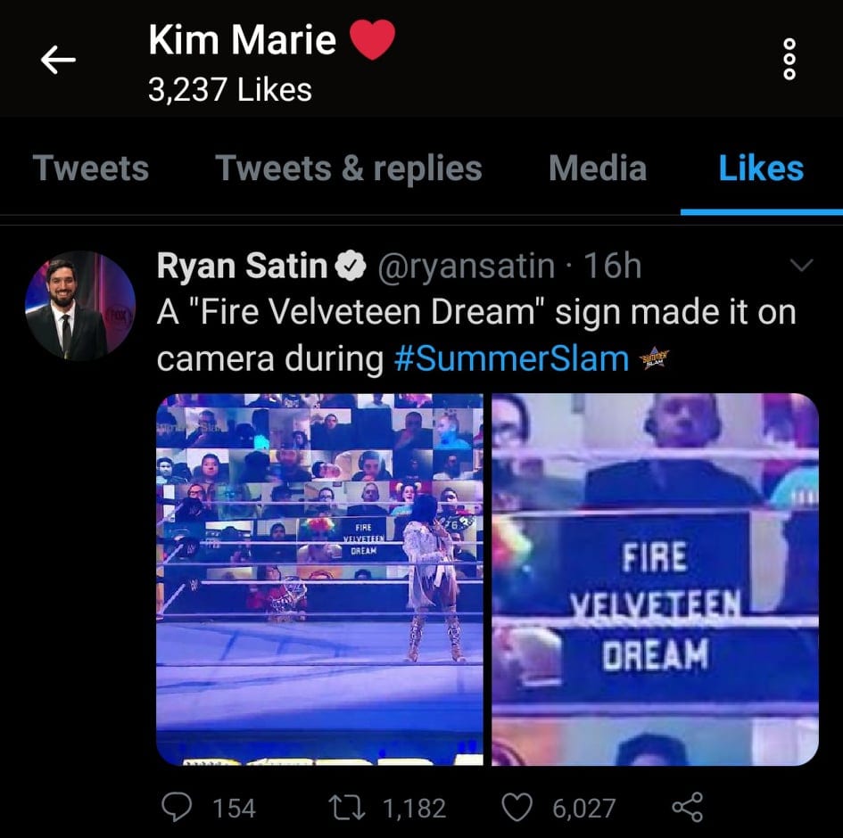 Kim Orton Likes Tweet For Fire Velveteen Dream