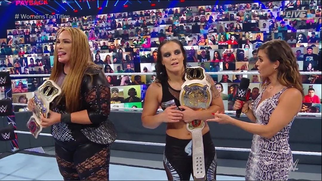 Nia Jax Shayna Baszler WWE Women's Tag Team Champions Charly Caruso WWE Payback 2020