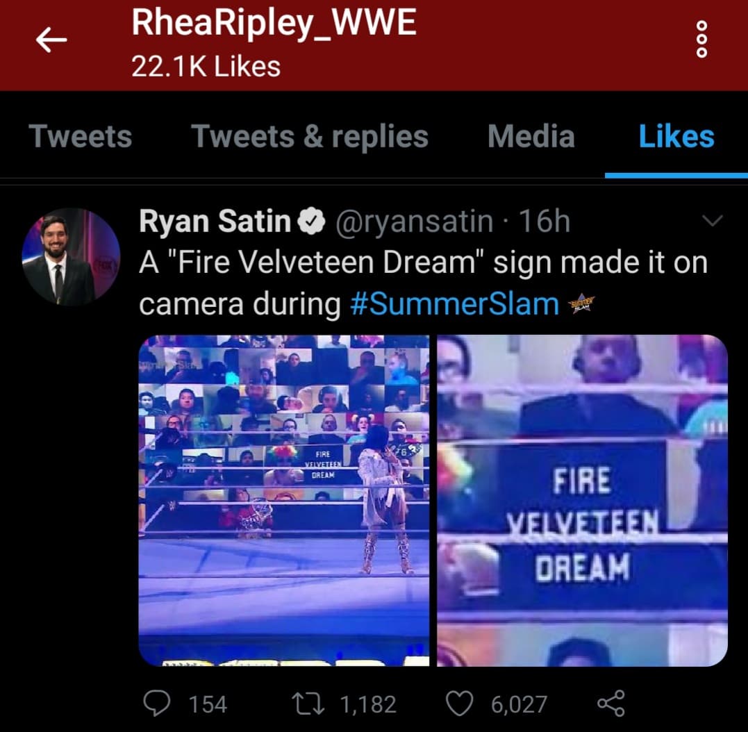 Rhea Ripley Likes Tweet For Fire Velveteen Dream