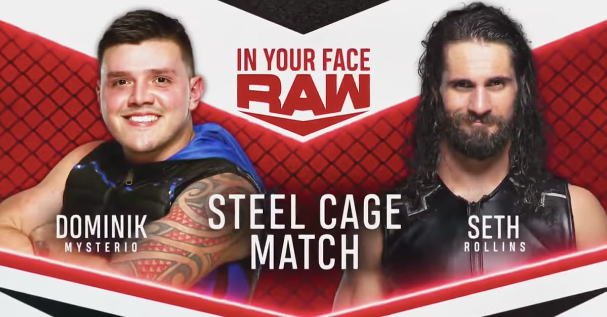 Dominik Mysterio vs Seth Rollins - WWE RAW Steel Cage Match Graphic