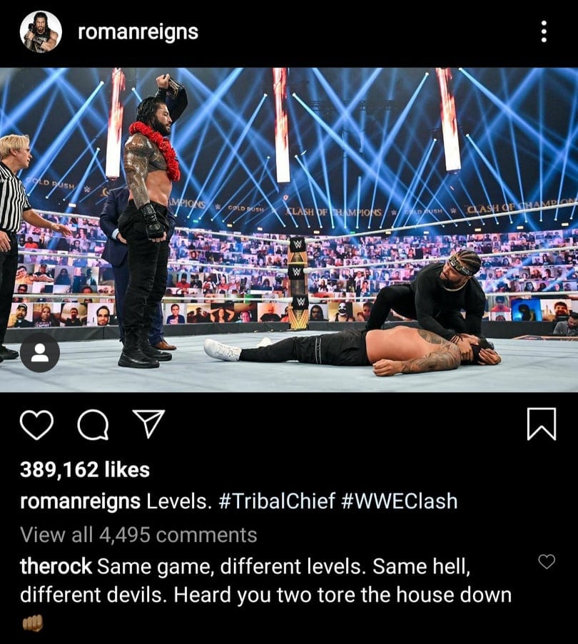 The Rock Reacts To Roman Reigns Destroying Jey Uso At Clash Of Champions 2020