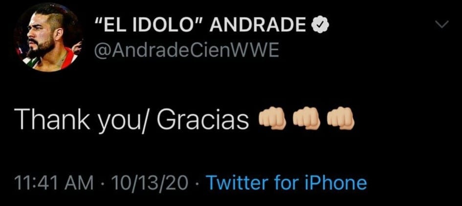 Andrade Thank You Gracias Deleted Tweet After WWE Draft 2020