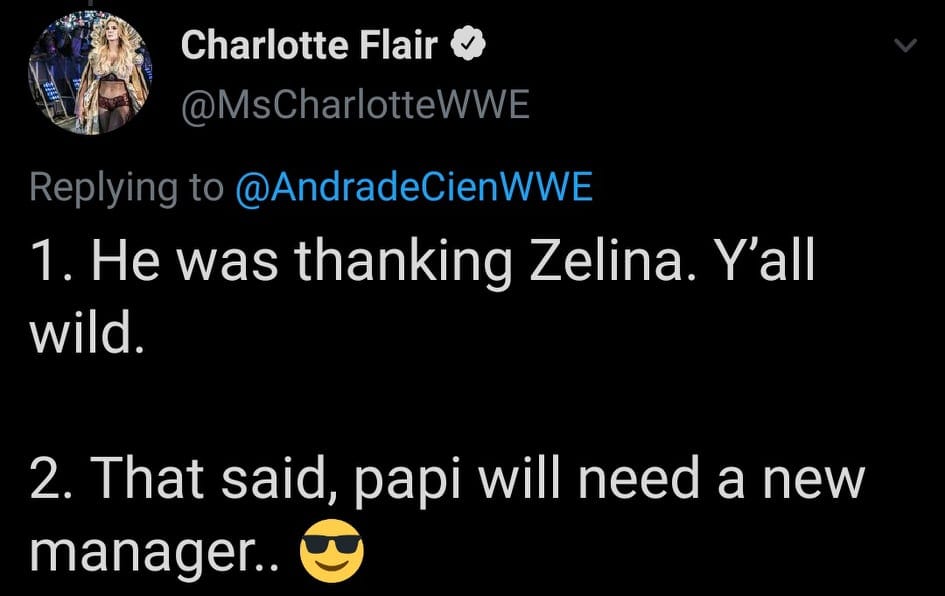 Charlotte Flair Clarifies Andrade's Thank You Gracias Deleted Tweet