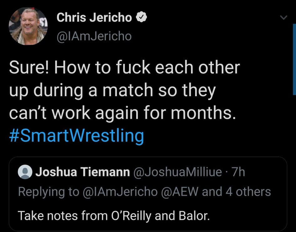Chris Jericho Takes A Shot At Finn Balór vs. Kyle O' Reilly For Unsafe Wrestling