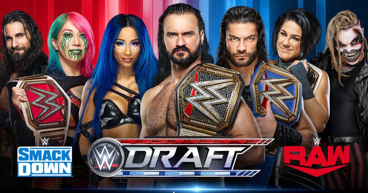 WWE Draft 2020 RAW SmackDown Graphic Seth Rollins Asuka Sasha Banks Drew McIntyre Roman Reigns Bayley The Fiend Bray Wyatt