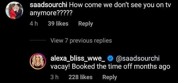 Alexa Bliss tells a fan that she's on vacation