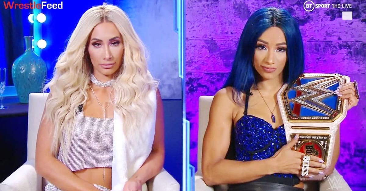 Carmella Sasha Banks Separate Location Sit Down Interview Segment WrestleFeed App