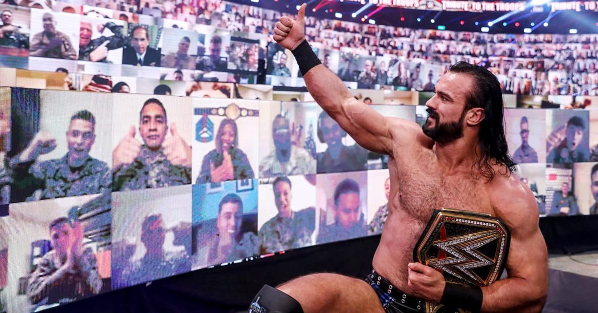 WWE Champion Drew McIntyre with virtual troops at WWE Tribute To The Troops 2020